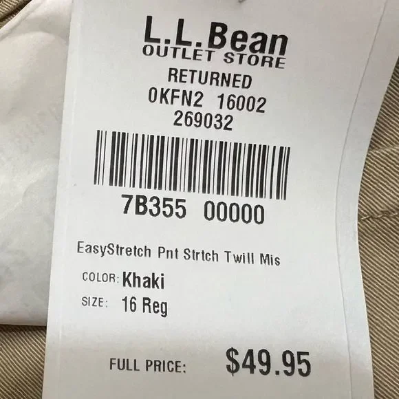 LL Bean Easy Pants Stretch Twill Khaki Pants Sz 16 NWT - Picture 9 of 12
